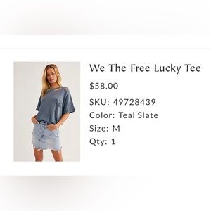 Free People- We the Free Lucky Tee- Teal Slate, Medium.